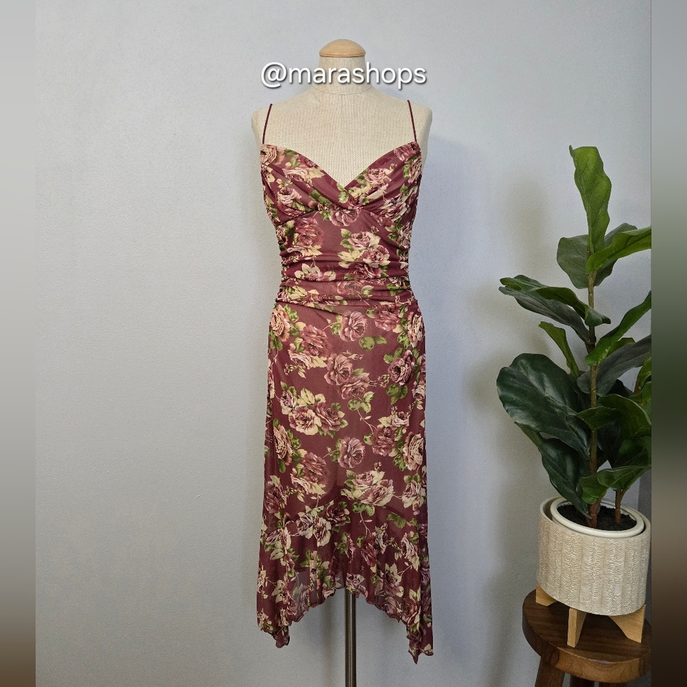 Vintage Y2K City Triangles Mesh Floral Dress